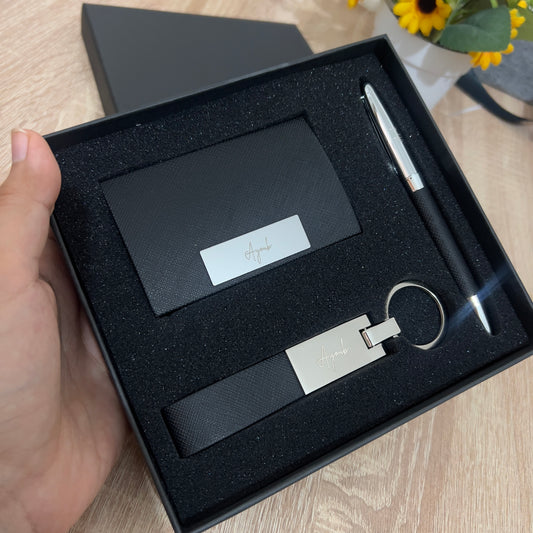 Coffret Charisma 3 Pièces - Stylo, Porte-clés & Porte-cartes Effet Jean