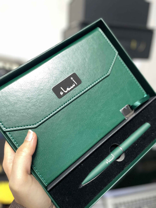 Coffret cadeau élégant Vert- Agenda et stylo