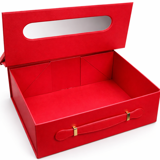 Coffret Luxe Extra Large Effet Simili Cuir Rouge