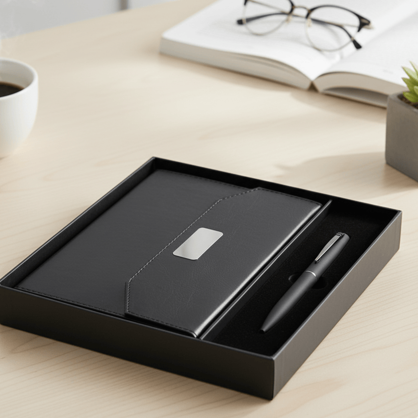Coffret Cadeau Noir – Agenda & Stylo Personnalisés | Gifts House