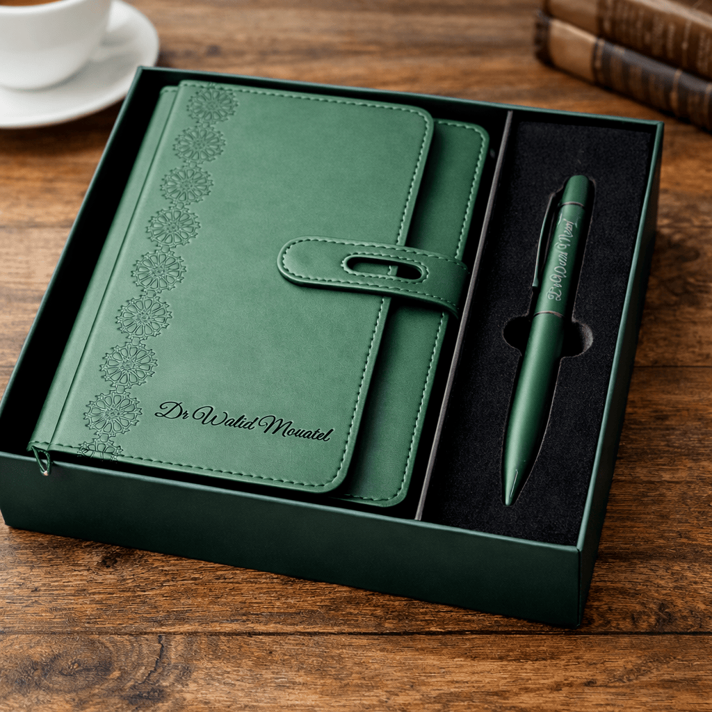 Coffret Carnet & Stylo Élégance Verte – Cadeau Soutenance Casablanca