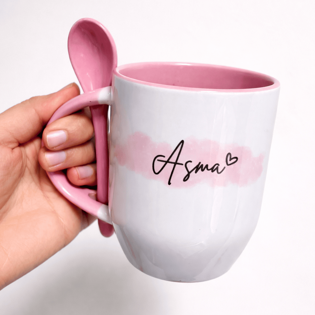Tasse Rose Personnalisée avec Cuillère – Cadeau Femme Maroc | Gifts House