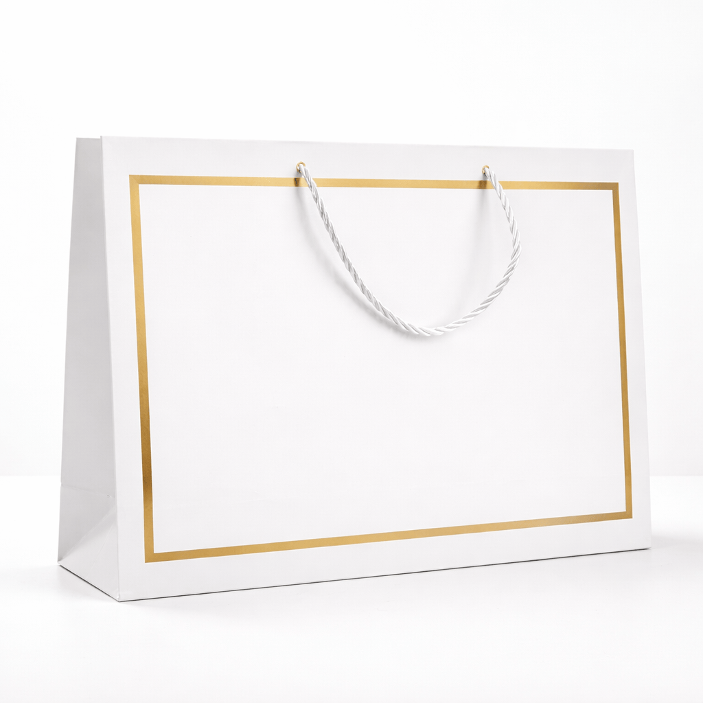 Sac Cadeau Blanc Doré Grand – Emballage Cadeau Maroc | Gifts House