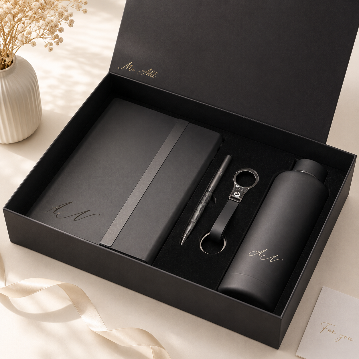 Cadeau médecin personnalisé Maroc – coffret 4 pièces gravé au nom