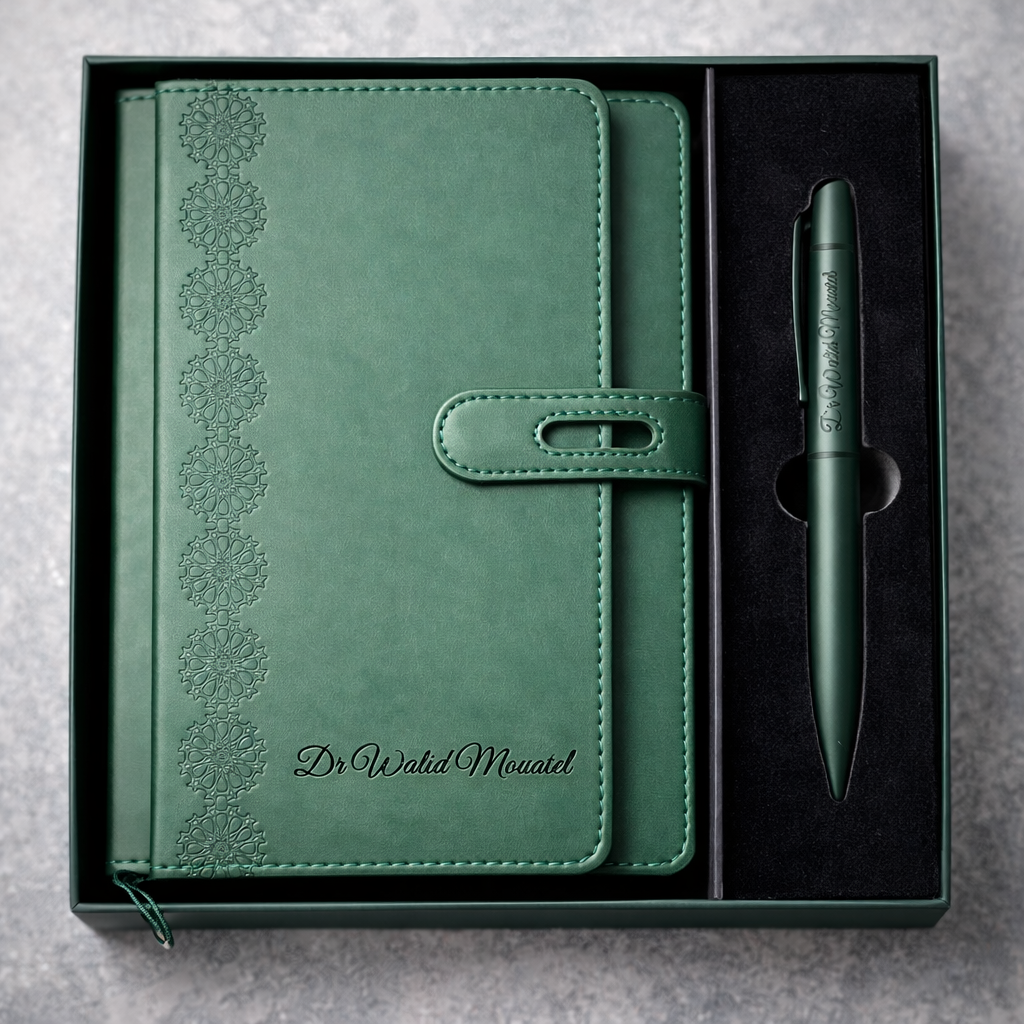 Cadeau professeur personnalisé Maroc – coffret carnet et stylo gravé