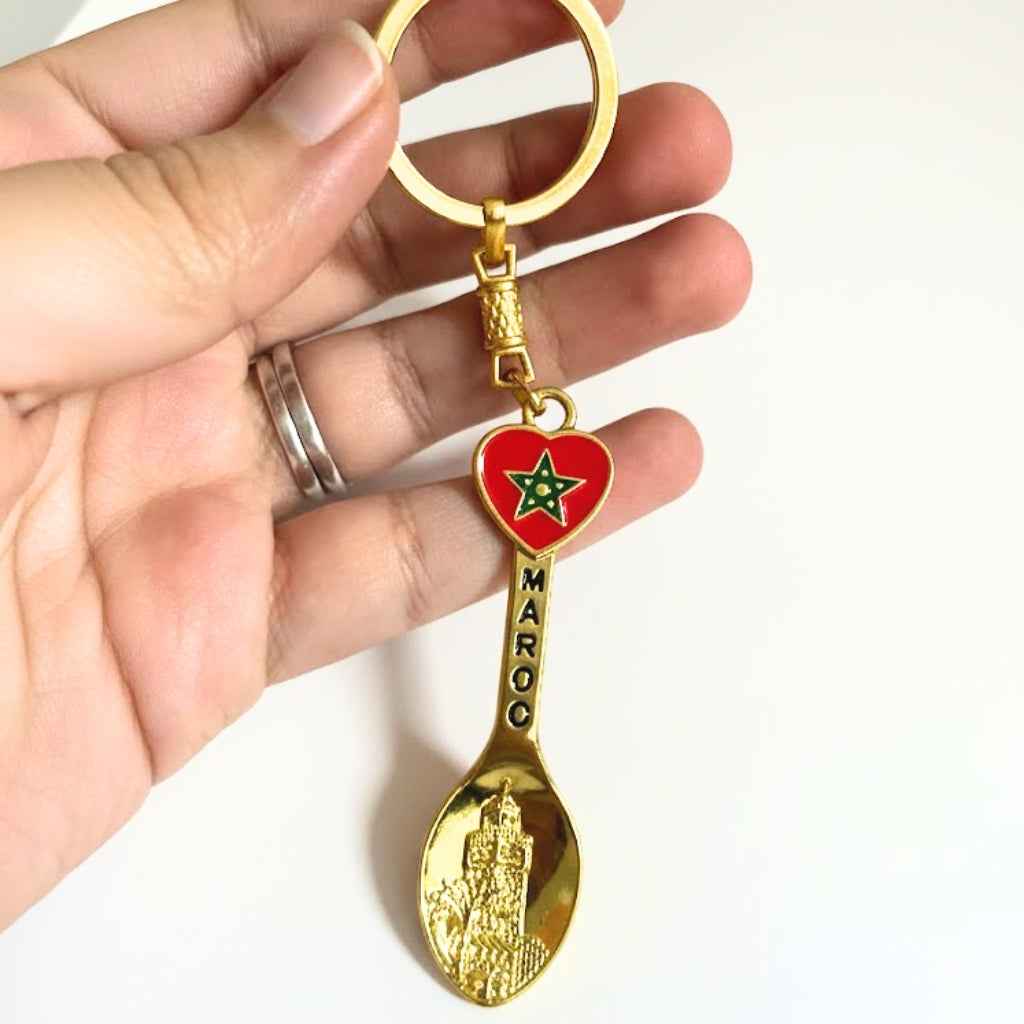 Porte-clés Cuillère Souvenir MAROC en Métal Doré