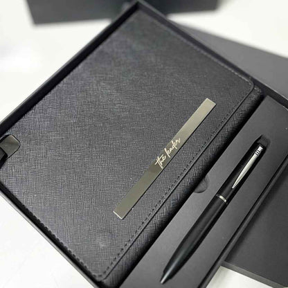 Signature Élégante Noir – Coffret carnet & stylo personnalisés