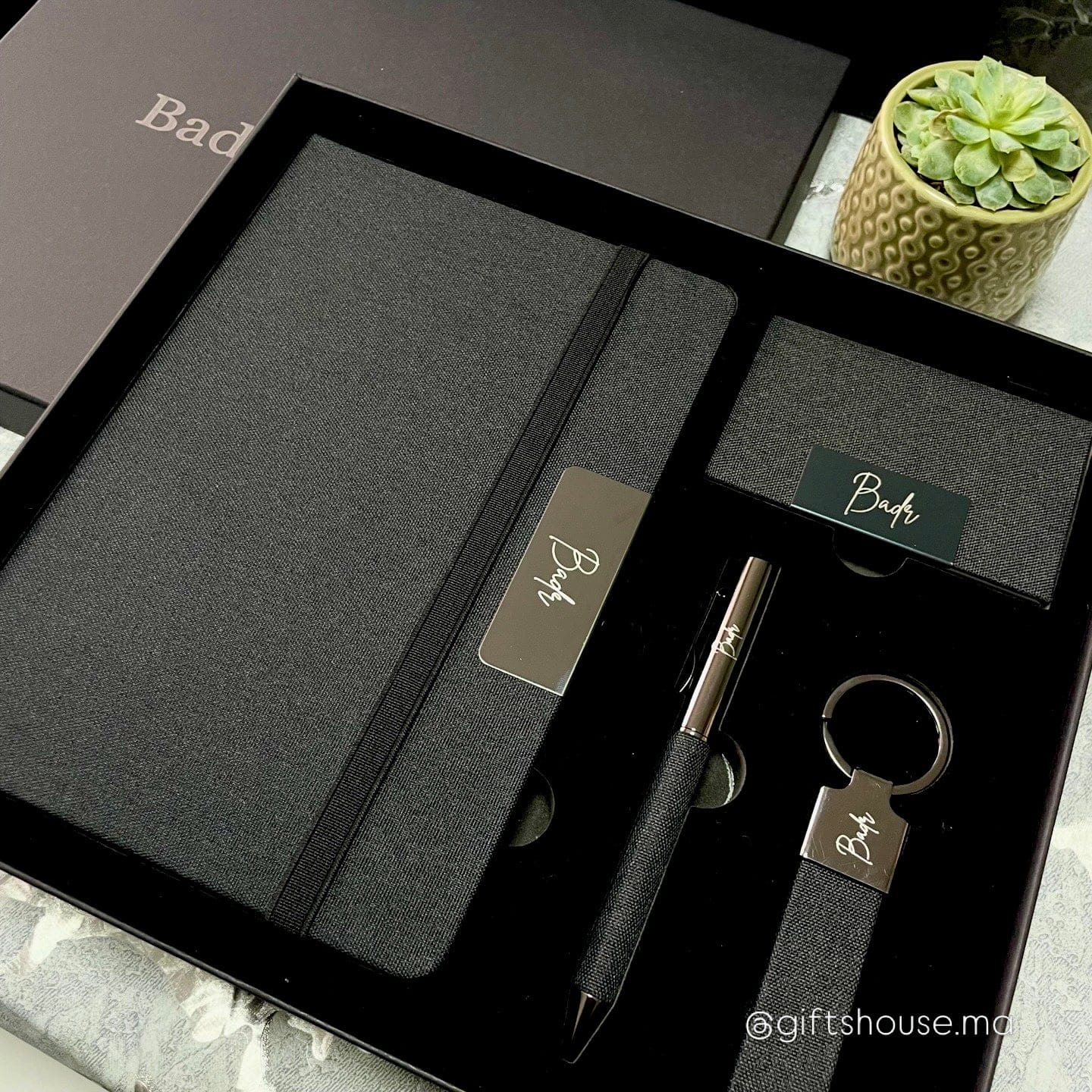 Coffret Noir Élégant Effet Jean – Cadeau Entreprise Personnalisé Maroc