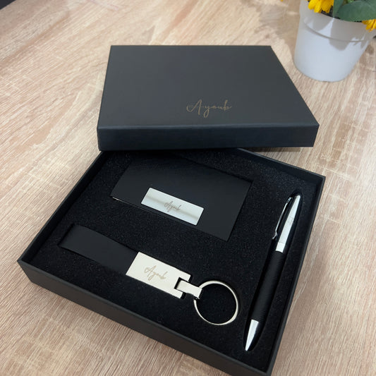 Coffret Charisma 3 Pièces - Stylo, Porte-clés & Porte-cartes Effet Jean