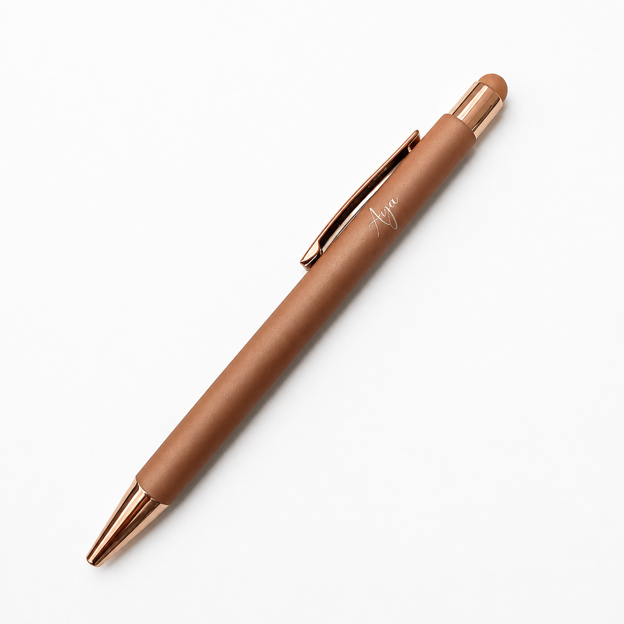 Stylo Élégant Marron Gravé Finition Dorée – Cadeau Maroc | Gifts House