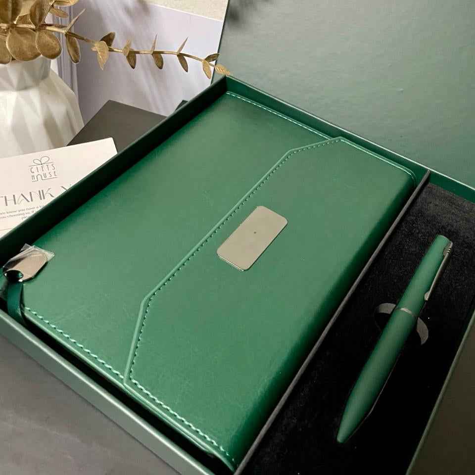 Coffret cadeau élégant Vert- Agenda et stylo