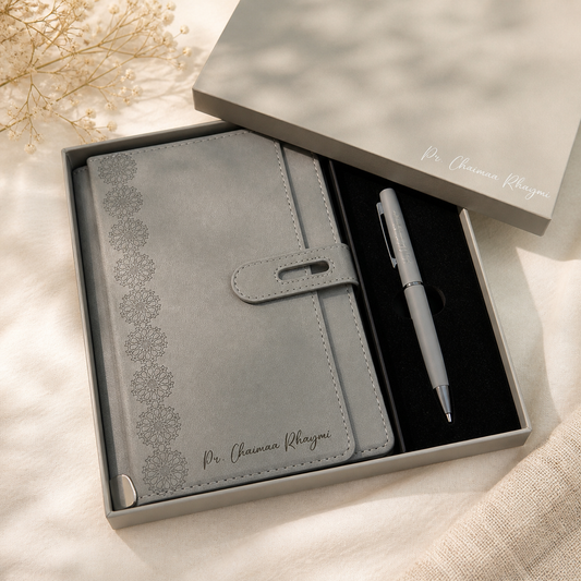 Coffret Carnet & Stylo Personnalisé – Élégance Gris