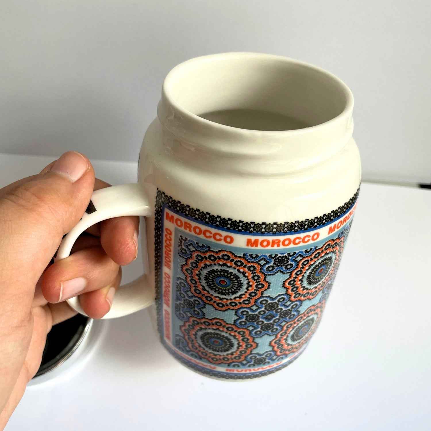 Mug Marocain avec Couvercle Inox – Motif Zellij