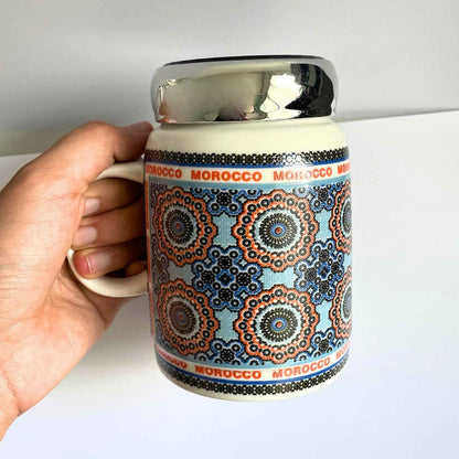 Mug Marocain avec Couvercle Inox – Motif Zellij