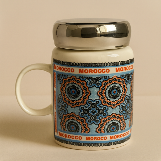 Mug Marocain avec Couvercle Inox – Motif Zellij - Giftshouse