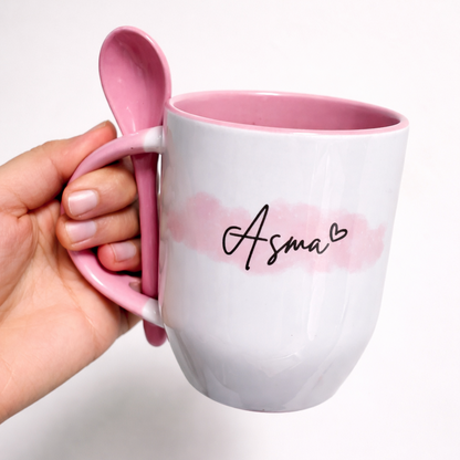 Tasse Rose Personnalisée avec Cuillère